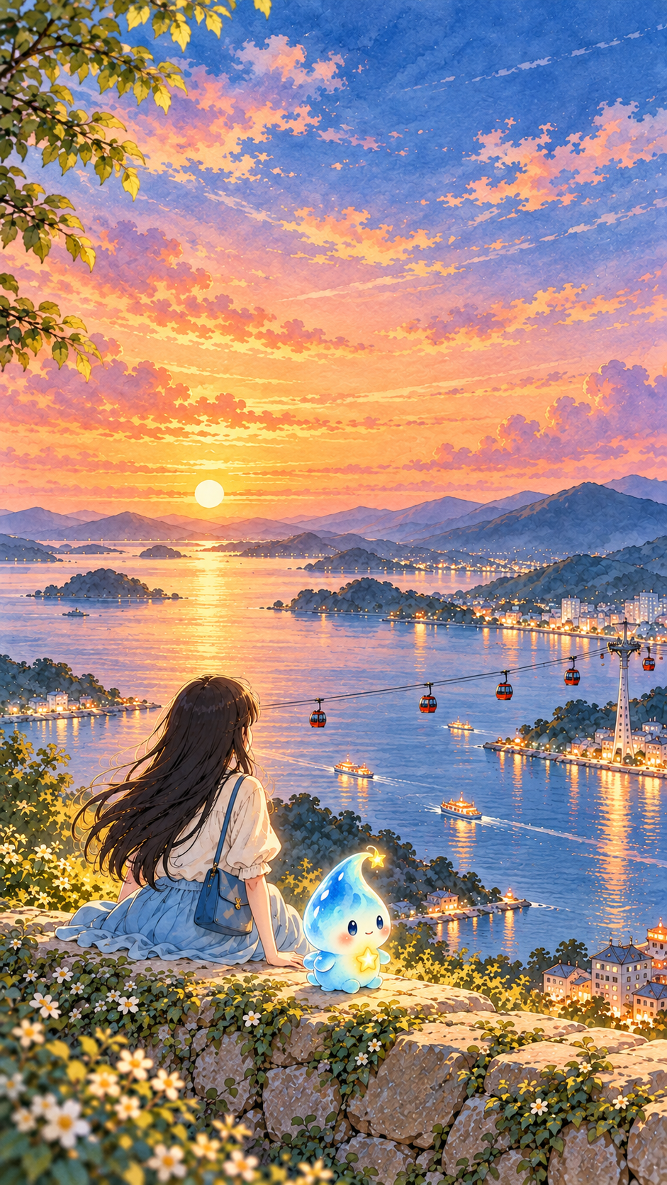 여수 노을과 바다를 바라보는 소원이와 별빛 여행친구 SOUL